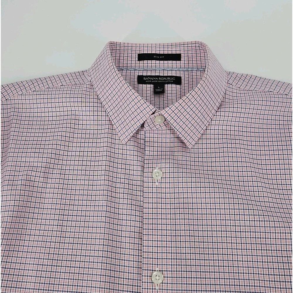 Banana Republic Men Non Iron Slim Fit Long Sleeve Shirt‎ Size Large Red Plaid